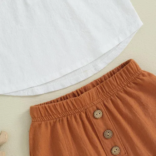 Miniatura 83 de Conjunto de ropa casual de manga corta con botones y pantalones cortos de lino para bebés y niños pequeños