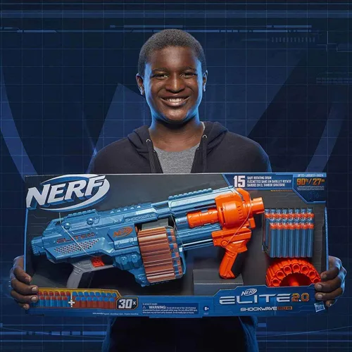 Miniatura 7 de Nerf Elite 2.0 Shockwave RD-15 Blaster, 30 Nerf Dards, 15 dardos giratorios, Bombeo-Acción Slam Fire, capacidad de personalización incorporada 3.1 x