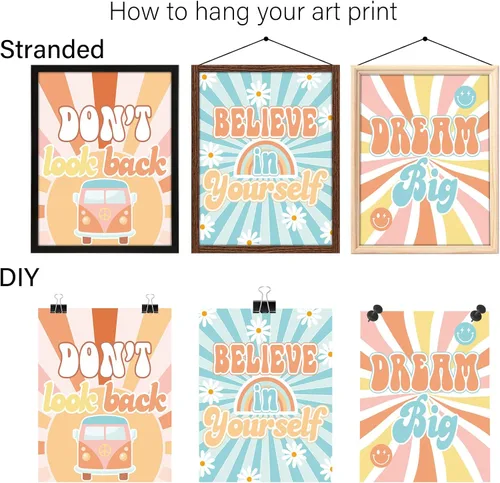 Miniatura 4 de ZOIIWA 12 pósteres retro Groovy para decoración de aula, juego de tablones de anuncios hippie, póster de regreso a la escuela, póster retro