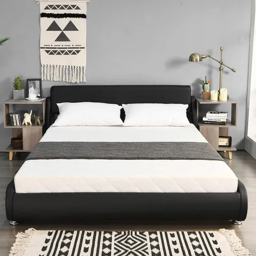 Miniatura 7 de NAFORT Base de cama tamaño Queen tapizada con cabecera ajustable curvada, moderna cama de plataforma de piel sintética de perfil bajo, soporte
