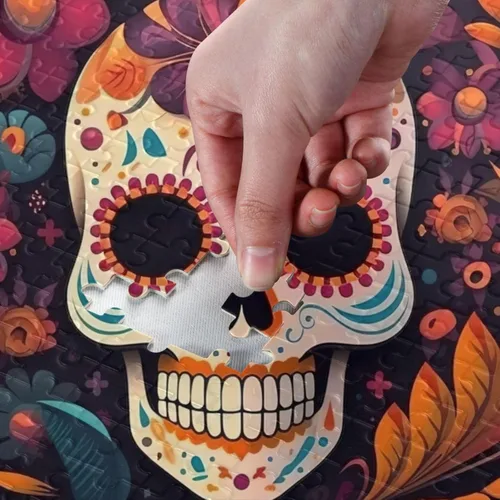Miniatura 4 de Rompecabezas de calavera de azúcar mexicana, material compuesto de madera de papel Zcon bolsa de almacenamiento e imagen de referencia fácil