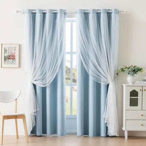 Miniatura 44 de Anytime Cortinas opacas y transparentes para ventana, par de paneles de cortinas lisas con ojales en la parte superior, 35 pulgadas de ancho x 63
