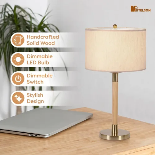 Miniatura 2 de Lámpara de noche LED para dormitorio, lámpara de escritorio moderna con interruptor regulable y bombilla, lámpara de mesa de madera para mesita