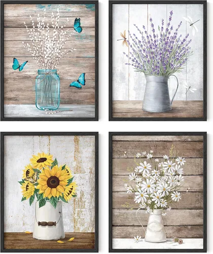Miniatura 47 de HAUS AND HUES Arte de pared floral gris, juego de 4 pósteres de plantas para pared vintage, impresiones botánicas, cuadros de flores en blanco
