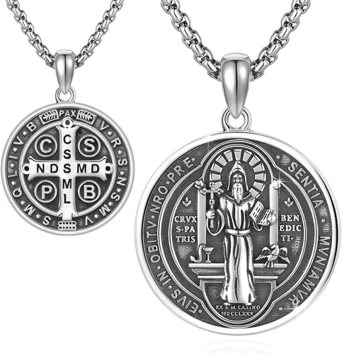 DOTBJ Collar con colgante de cruz de San MiguelSan CristófaloSan BenitoSan PatricioJesús Amuleto de joyería para hombres y mujeres con cadena Rolo