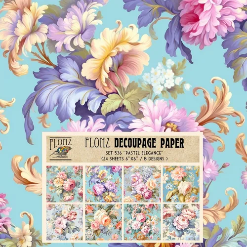 Miniatura 8 de Decoupage - Paquete de papel (24 hojas de 6 x 6 pulgadas) Floral Paradise in Blue # Papel de patrón de estilo vintage para decoupage, manualidades