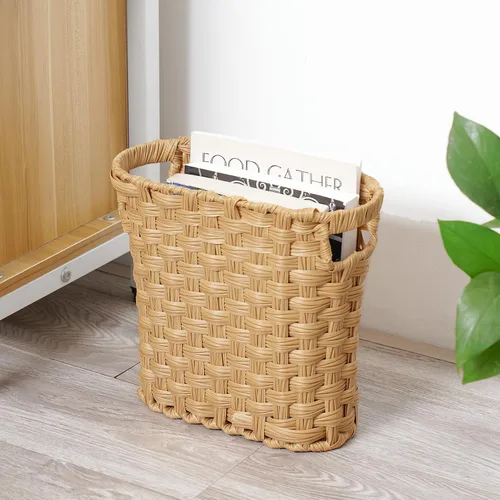 Miniatura 6 de Cesta de basura de mimbre con asas integradas, mini cesta multifuncional para el hogar y la oficina, diseño compacto y construcción duradera