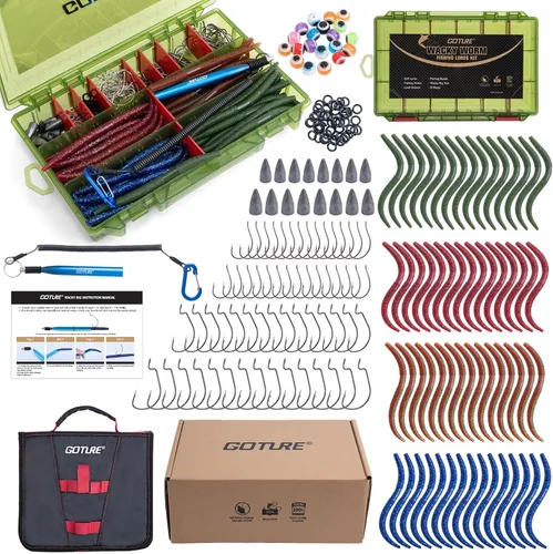 Miniatura 13 de Goture Wacky - Kit de señuelo de pesca con plástico suave, herramientas de aparejo loco, juntas tóricas, ganchos de gusano y lanzamiento, cuentas