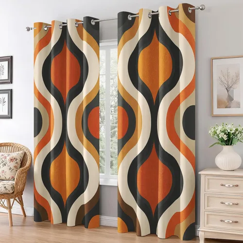 Miniatura 15 de Groovy Heart Curtains for Living Room 84 Inch Length, 60S 70S Retro Blackout Curtains Bedroom Decor, Hippie Orange Aesthetic Grommet Thermal Black