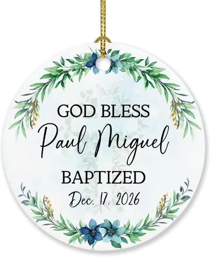 Miniatura 25 de Adorno de Navidad personalizado con texto en inglés "God Bless Bautized" 2025, adornos de bautismo católico, regalos para recién nacido, adorno