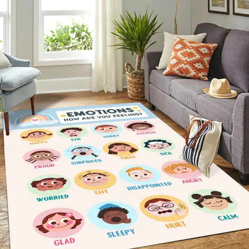 Miniatura 10 de Feelings Chart - Alfombra para el aula, salud mental, alfombra de esquina calmante para clase, alfombras antideslizantes y esponjosas