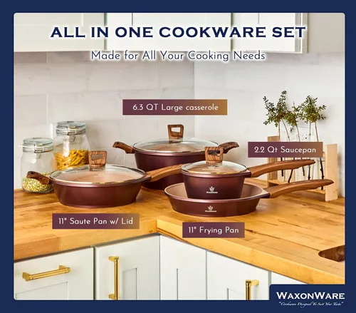 Miniatura 3 de Waxonware Juego de ollas y sartenes de cocina antiadherentes con revestimiento alemán, juego de utensilios de cocina de alta calidad, apto