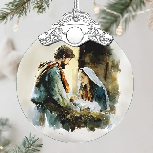 Miniatura 22 de Adorno de Navidad de natividad, decoración de Navidad de vitrales de 3 pulgadas, adornos de natividad para árbol de Navidad, regalos cristianos
