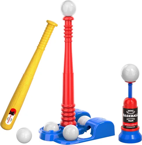 Miniatura 8 de Bennol Juego de pelota en T para niños de 3-5, 5-8, camiseta de béisbol para niños pequeños, lanzador de bolas automático, juego de camiseta