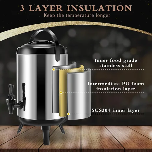 Miniatura 6 de Mifoci Dispensador de bebidas aislado de acero inoxidable, dispensador de bebidas de agua caliente, urnas de café, soporte para bebidas frías