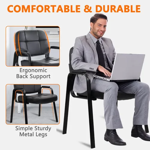 Miniatura 7 de CLATINA Big & Tall - Silla de invitados para sala de espera de 500 libras, silla de recepción de oficina de cuero sin ruedas con brazos acolchados