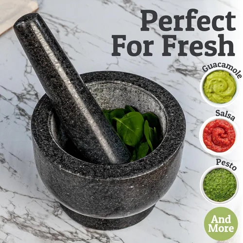 Miniatura 6 de PriorityChef - Juego grande de mortero y mortero, 2 tazas, cuenco de mortero de granito 100% natural y molinillo de piedra de mortero, cuenco