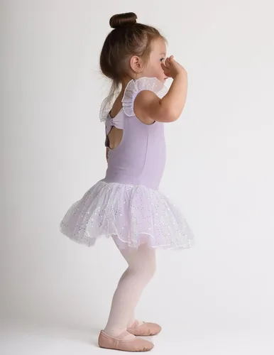 Miniatura 7 de Zaclotre Leotardos de ballet de manga con vuelo para niñas con falda tutú, vestido de baile con lazo en la espalda, trajes de bailarina brillantes