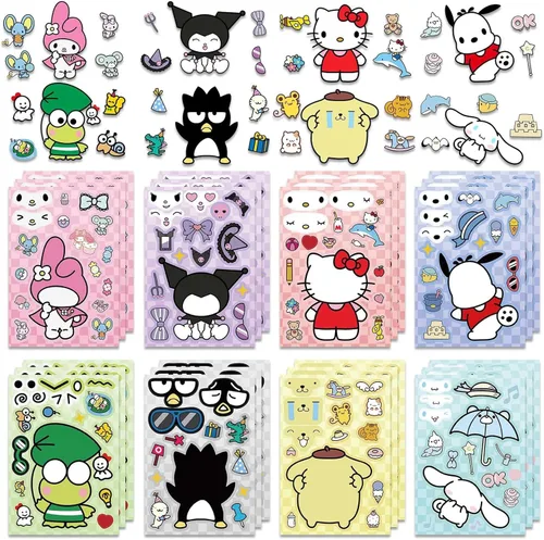 Miniatura 2 de Lindas calcomanías de anime para niños, 24 hojas, crea tus propias calcomanías de dibujos animados de anime, crea calcomanías de cara