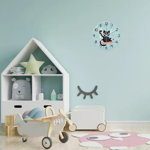 Miniatura 2 de XNM Reloj de Pared Analógico de Vidrio Operado por Batería 12 Pulgadas Redondo de Cuarzo Reloj de Gato Negro para Cocina Reloj de Pared Silencioso