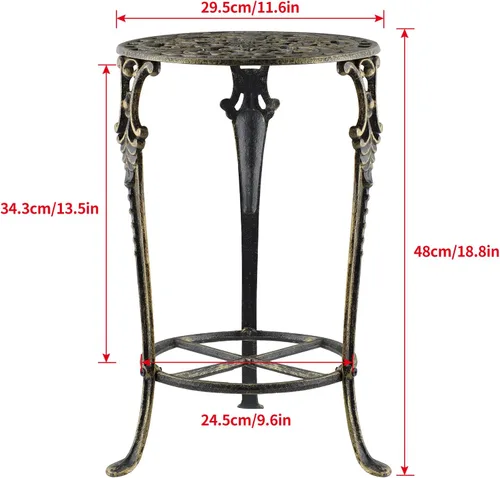 Miniatura 3 de MDLUU Soporte para plantas de 18.8 pulgadas de alto, soporte para plantas en maceta de hierro fundido, soporte de maceta de metal de 2 niveles, Negro