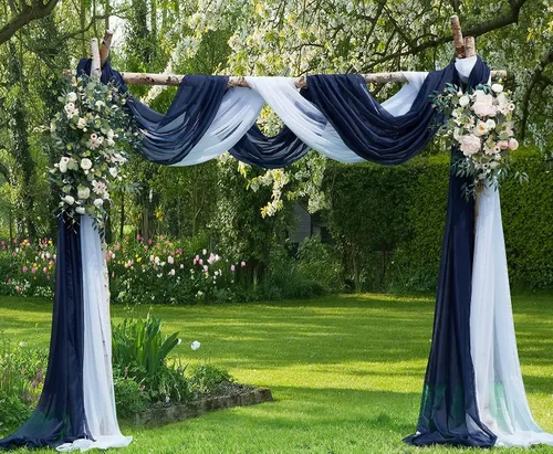 Warm Home Designs Paquete de Tela para Arco de Boda Tiene 2 Scarves de 216 Pulgadas (18 Pies) en Tela Azul Marino y Blanco para Ceremonia de Boda o