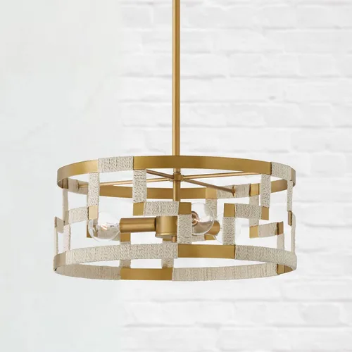 Miniatura 2 de Capital Lighting 241031NL Hala - Lámpara de techo convertible con tambor de yute natural blanqueado inspirado en llave griega, 3 luces, 180 vatios