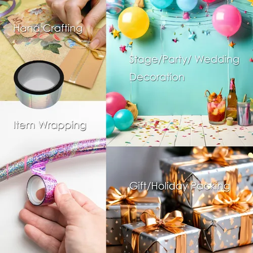 Miniatura 6 de Cinta adhesiva reflectante Tiz Tlloz, cinta holográfica con purpurina gráfica, para proyectos de manualidades, arte DIY, embalaje para fiestas