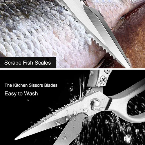 Miniatura 5 de LONJYI - Tijeras de cocina multifunción, tijeras de acero inoxidable resistentes con cuchillas ultra afiladas, tijeras para zurdos y diestros, uso