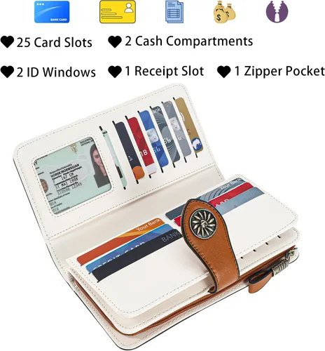 Miniatura 3 de Travelambo Cartera de mujer con bloqueo RFID para tarjetas de crédito, cartera de cuero de gran capacidad