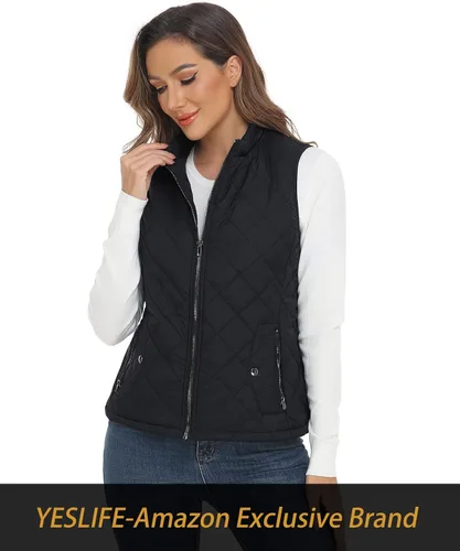 Miniatura 6 de Yeslife Chaleco acolchado para mujer con un bolsillo interior, cuello alto, ligero y acolchado para mujer