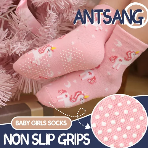 Miniatura 3 de ANTSANG Calcetines de algodón a rayas de unicornio para bebés, niñas y niños pequeños