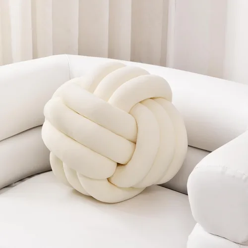 Miniatura 21 de Sioloc - Almohadas de nudo suave, cojín redondo para decoración del hogar, almohada de bola anudada hecha a mano (13.7 pulgadas, color verde)