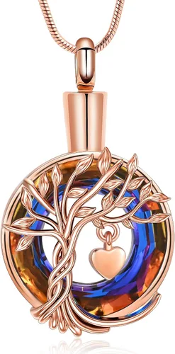 Miniatura 14 de Hearbeingt Collares de urna de lágrima para cenizas, medallón conmemorativo de cenizas del árbol de la vida, joyería de cremación, colgante