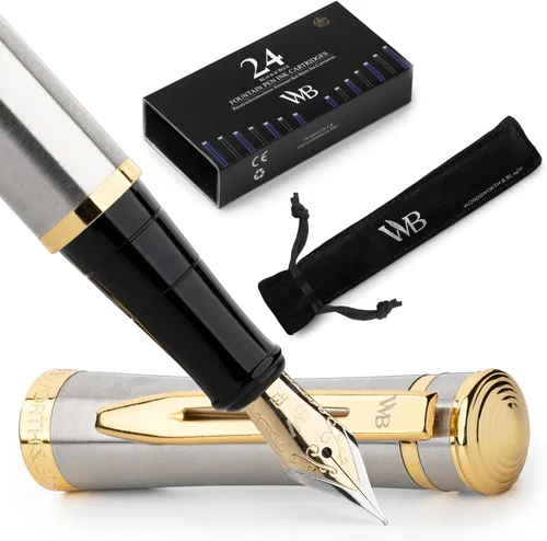 Miniatura 23 de Set de pluma estilográfica Wordsworth & Black, punta mediana dorada de 18 quilates, incluye 24 cartuchos de tinta, un convertidor de repuesto y Todo