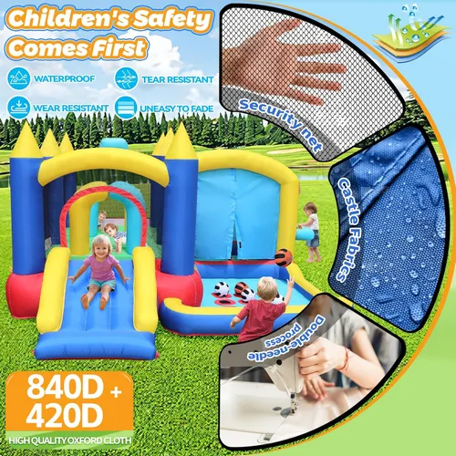 Miniatura 4 de Casa inflable de la despedida con el pozo de bolas y la tienda, castillo animoso 7 en 1 W/soplador Gran casa de salto con baloncesto, boxeo
