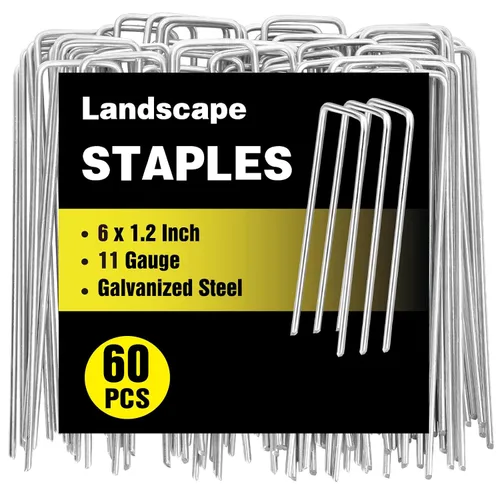 Miniatura 9 de HongWay Paquete de 60 Grapas de Paisaje de 4 Pulgadas, Grapas de Jardín de Calibre 12 Galvanizadas Estacas de Suelo Grapas de Césped y Patio SOD