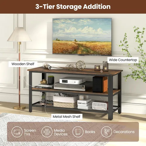 Miniatura 3 de Giantex Soporte de TV para TV de hasta 50 pulgadas, gabinete de TV industrial de madera de 43.5 pulgadas con estantes de almacenamiento de 3