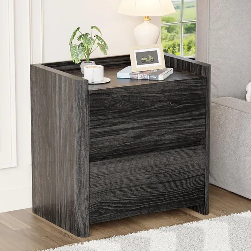 Mesita de noche con 2 cajones de almacenamiento, mesa auxiliar moderna para dormitorio con asa recortada, mesitas de noche grandes para dormitorio,