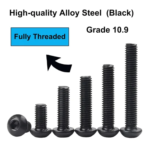 Miniatura 4 de 35 tornillos hexagonales de acero de aleación de grado 10.9 con cabeza de botón, óxido negro, M8 x 16/20/25/30/1.575 in Allen Head Hex Drive