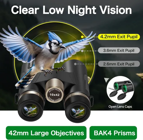 Miniatura 3 de Prismáticos HD de 10 x 42 para adultos, prismáticos de alta potencia con prisma BAK4, visión de poca luz, fácil enfoque, binoculares impermeables