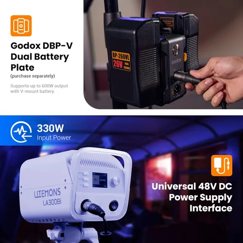 Miniatura 7 de Godox LA300Bi - Luz de video LED bicolor, iluminación continua de 330 W, 2800-6500 K, efectos de 11 FX, soporte para control de aplicaciones, luz