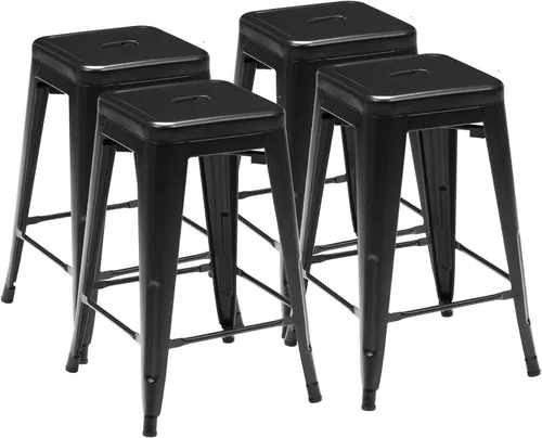 Miniatura 16 de DUMOS Juego de 4 taburetes de bar de altura de mostrador, sillas de comedor apilables de metal de 18 pulgadas, taburetes de bar modernos para isla