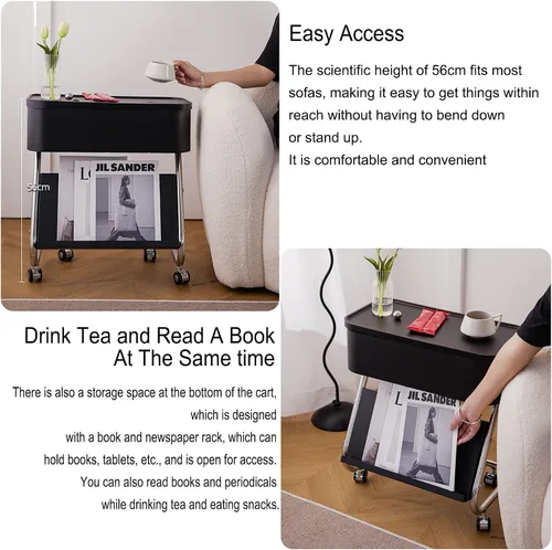 Miniatura 9 de Mesa Auxiliar Sofá Salon con Ruedas Mesa Para Cama Pequeña Mesita Portatil Bandeja Sofá Mesas en C para Espacios Pequeños Multifuncional para Sala