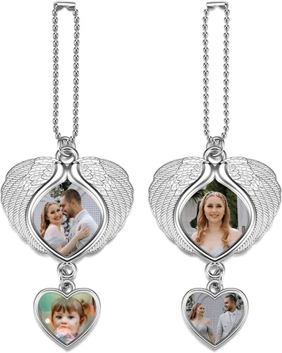 Miniatura 10 de PiercingJ Adorno Colgante Personalizado con Foto para Espejo Retrovisor de Coche, Adorno Colgante de Coche con Imagen a Doble Cara, Grabado de Alas