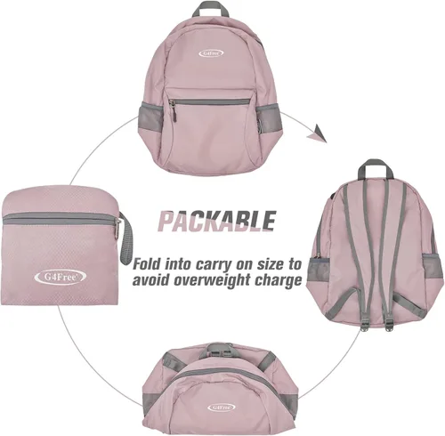 Miniatura 5 de G4Free Mochila Ligera Plegable de 20L para Viajes y Senderismo, Mochila Diurna Plegable para Hombres y Mujeres Rosa