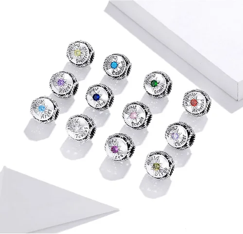 Miniatura 6 de Dijes de piedra natal para pulsera Pandora de plata de ley 925, astrología, constelación, horóscopo para mujer, regalo de cumpleaños