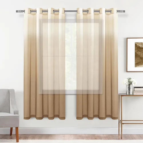 Miniatura 62 de DWCN Cortinas Transparentes Ombré - Cortinas de Lino Sintético con Gradiente Semi Voile con Ojales en la Parte Superior para Dormitorio y Sala