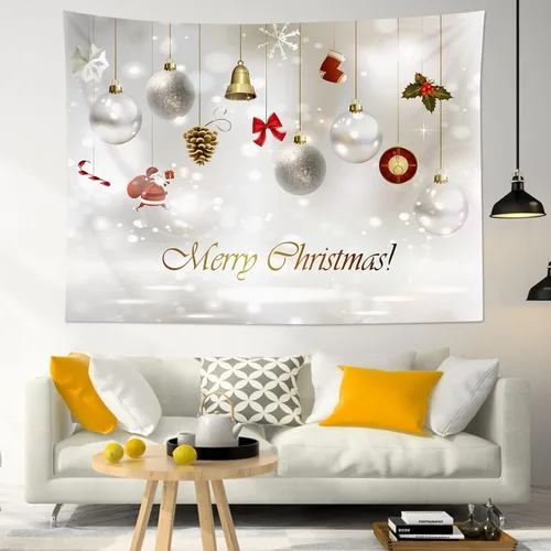 Miniatura 3 de LB Tapiz de Feliz Navidad, bola de Navidad y Papá Noel, tapiz de pared de copo de nieve de invierno, tapiz para colgar en la pared