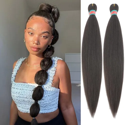 Miniatura 57 de Extensiones de cabello para trenzar verde+verde claro, preestiradas, 2 paquetes, con cabello plumoso pre-trenzado, extensiones de cabello